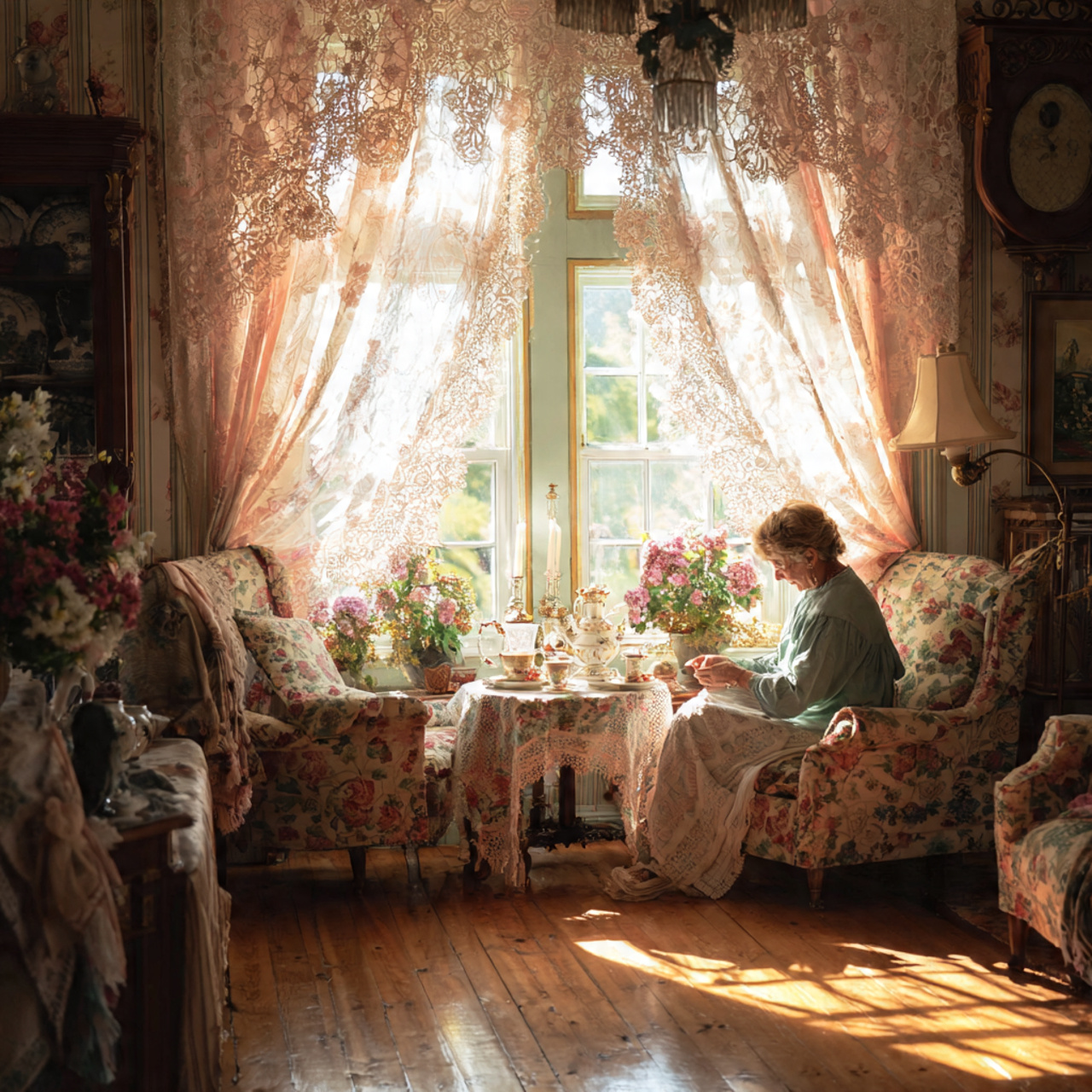 a charming cottagecore living room with antique