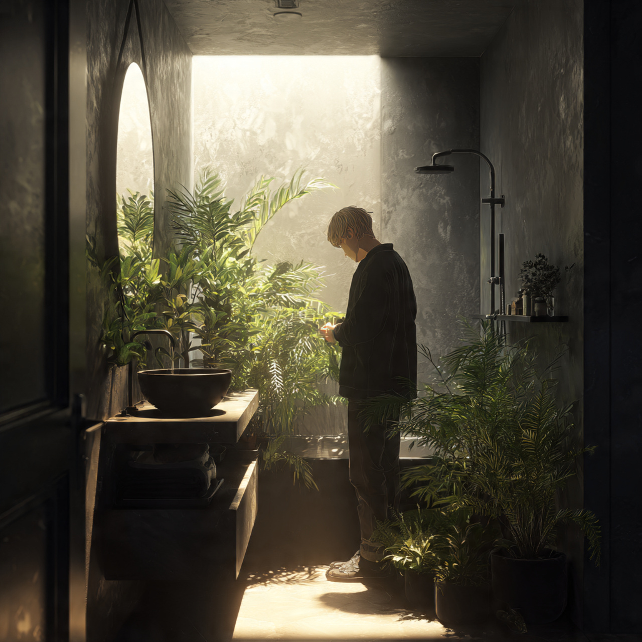 25 Bathroom Plants Ideas: Transform Your Space into a Lush, Relaxing Sanctuary 2 a compact bathroom with dim natural light