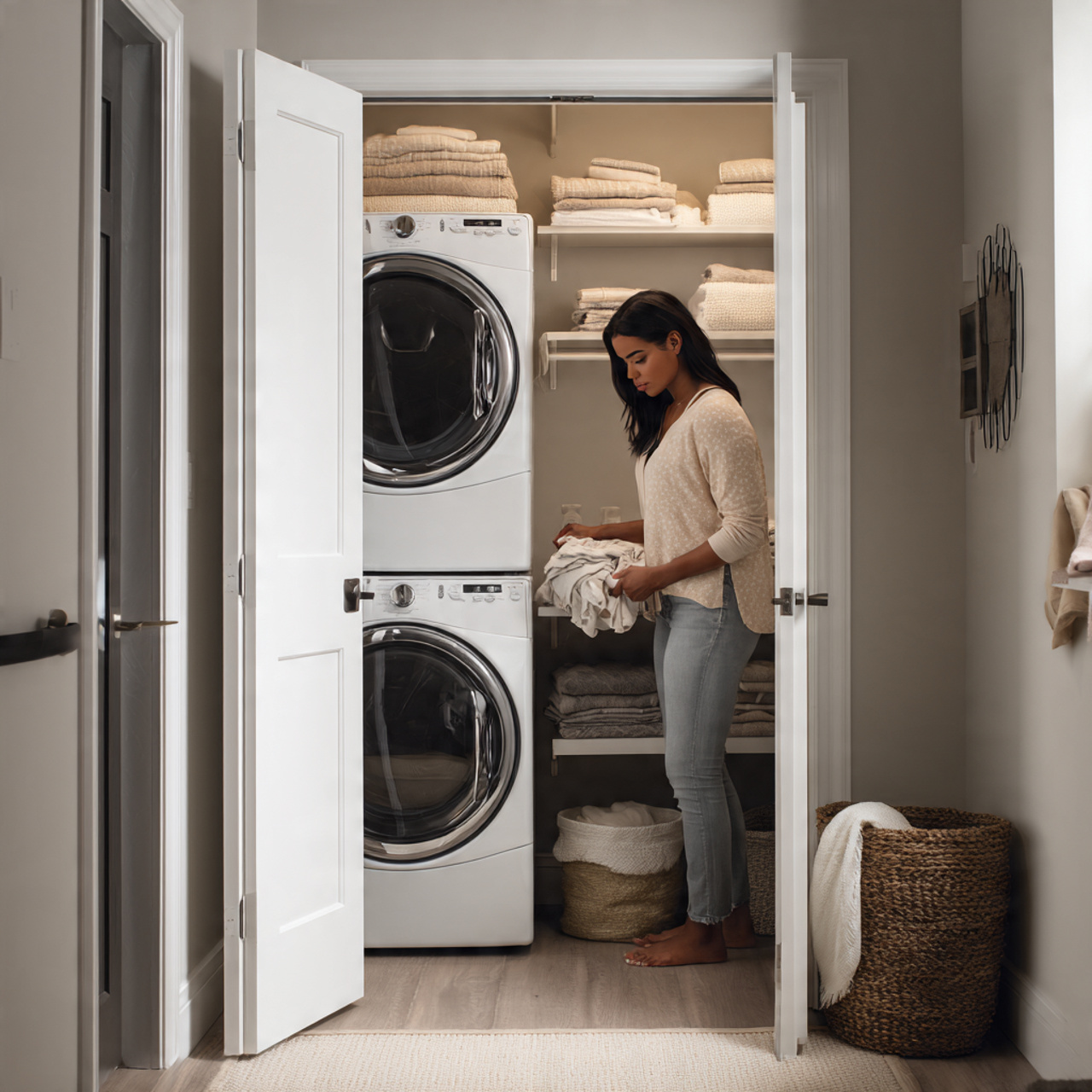 25 Best Laundry Room Ideas for a Stylish Upgrade 16 a compact utility closet converted into a