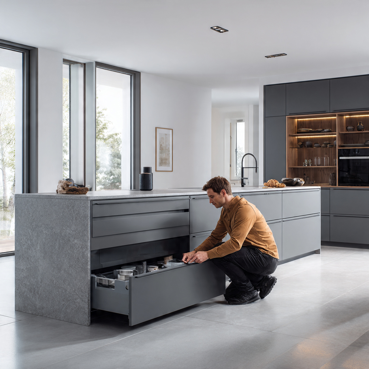 25 Dream Kitchen Cabinets Ideas to Transform Your Space 18 a contemporary kitchen island showcasing seamless storage