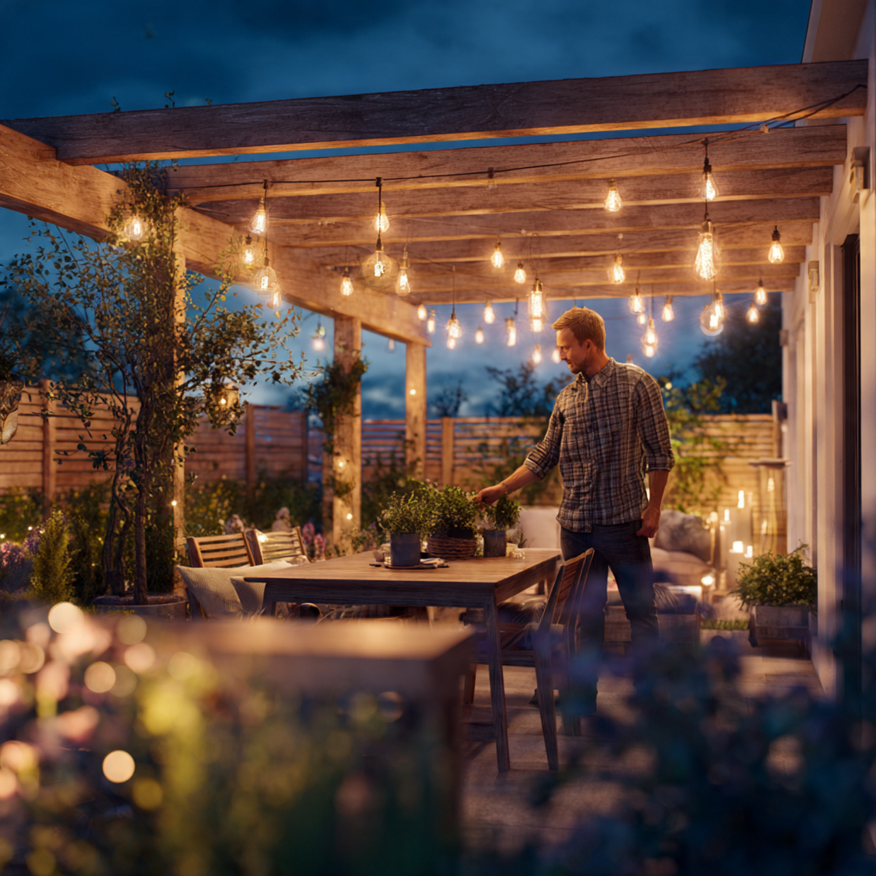 25 Outdoor Ideas Ideas That Instantly Transform Your Backyard 7 a cozy backyard patio illuminated with warm