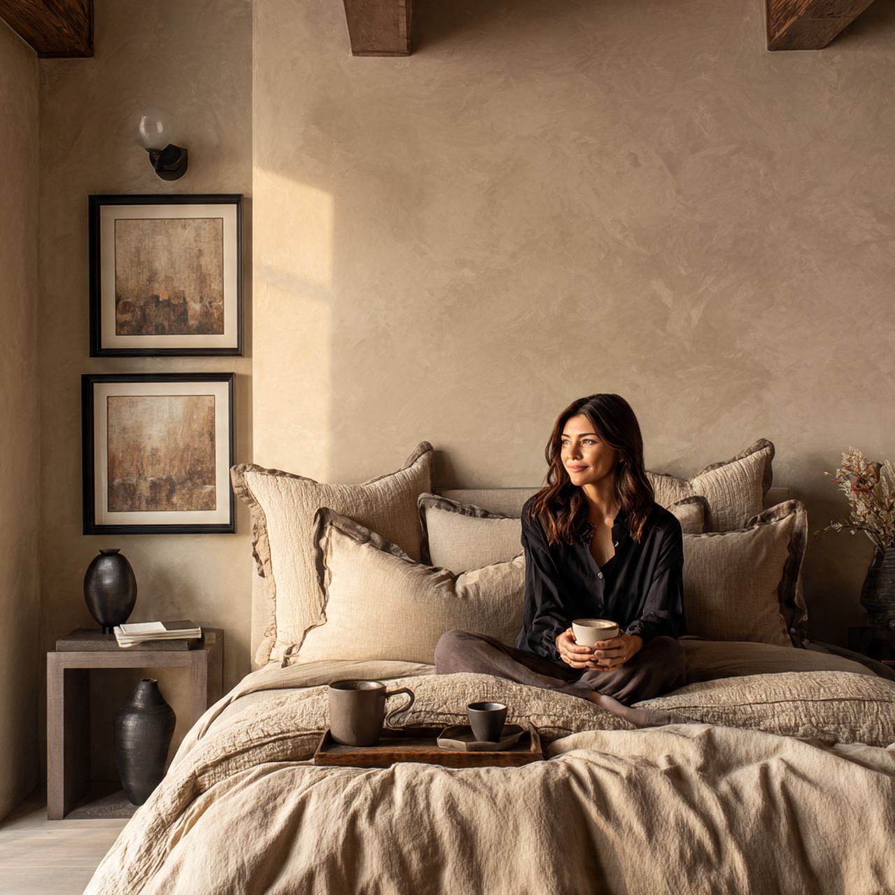 25 Beige Bedroom Ideas for a Calm, Luxurious & Stylish Retreat 24 a cozy bedroom with beige bedding trimmed