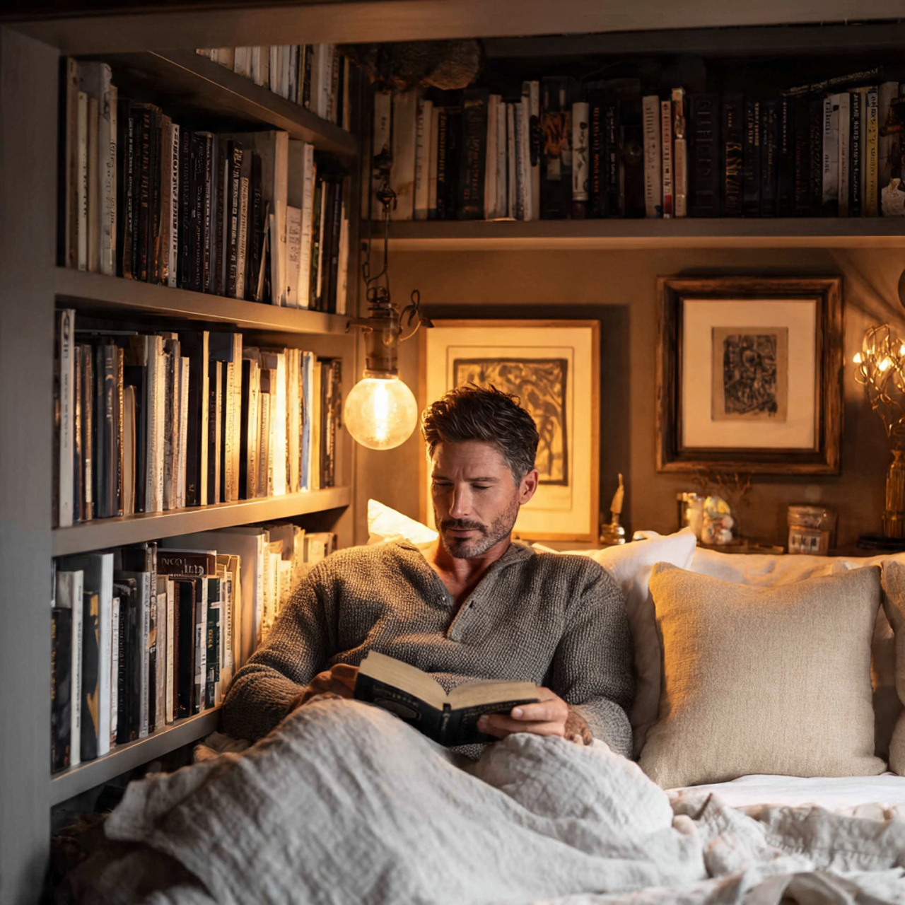 25 Romantic Bedroom Ideas for a Warm, Elegant & Dreamy Space 25 a cozy bedroom with built in bookshelves styled