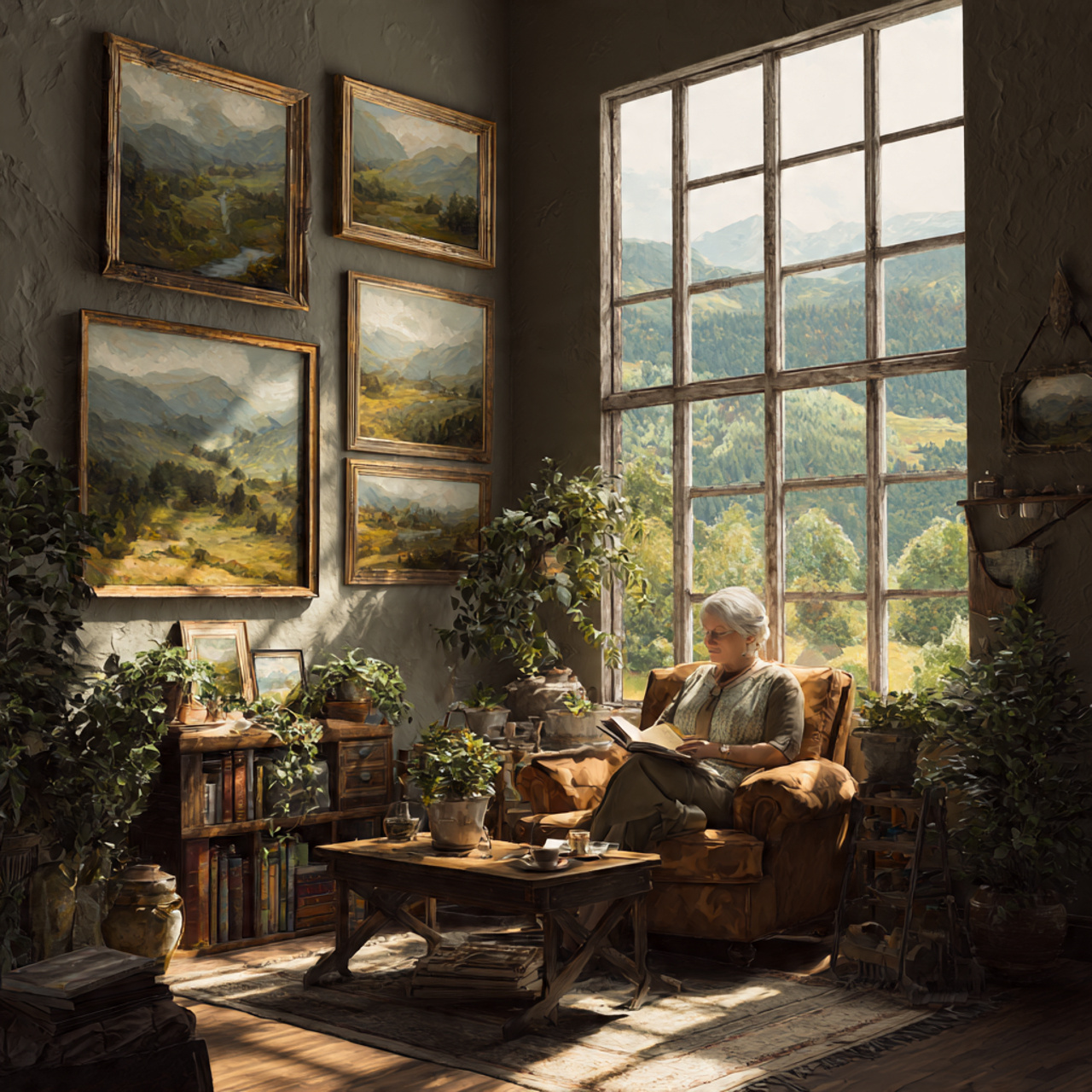 a cozy cottagecore living room with vintage