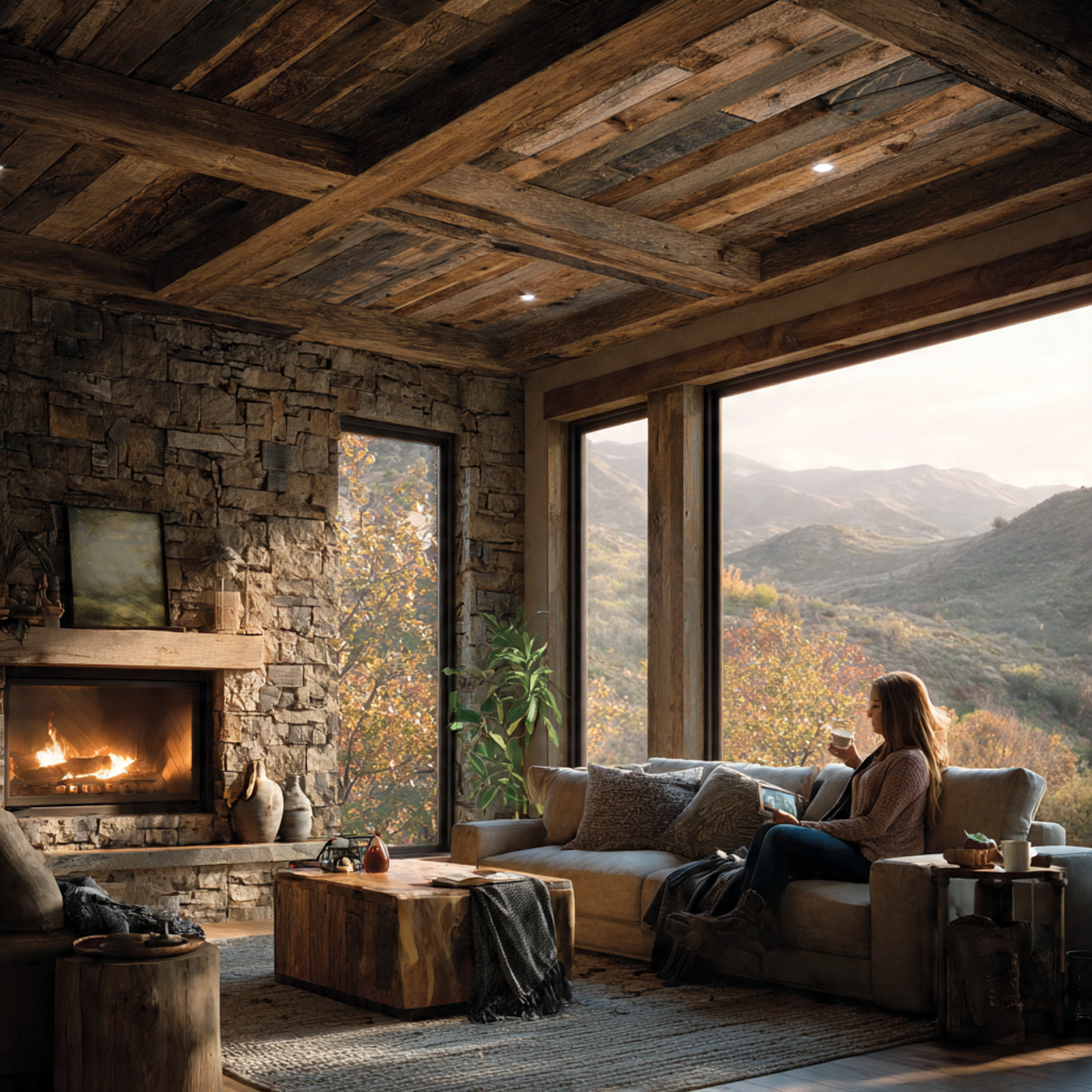 a cozy rustic living space highlighting fall