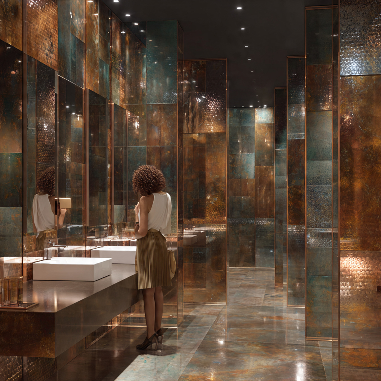 25 Bathroom Flooring Ideas for Stylish, Luxurious & Modern Homes 19 a futuristic bathroom with metallic finish porcelain