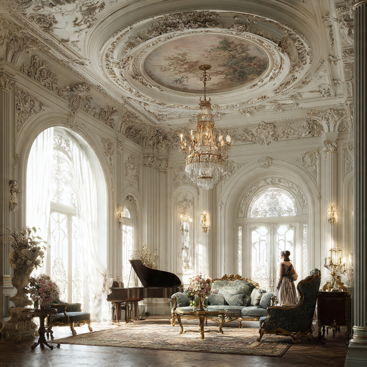 a grand traditional living room featuring fall