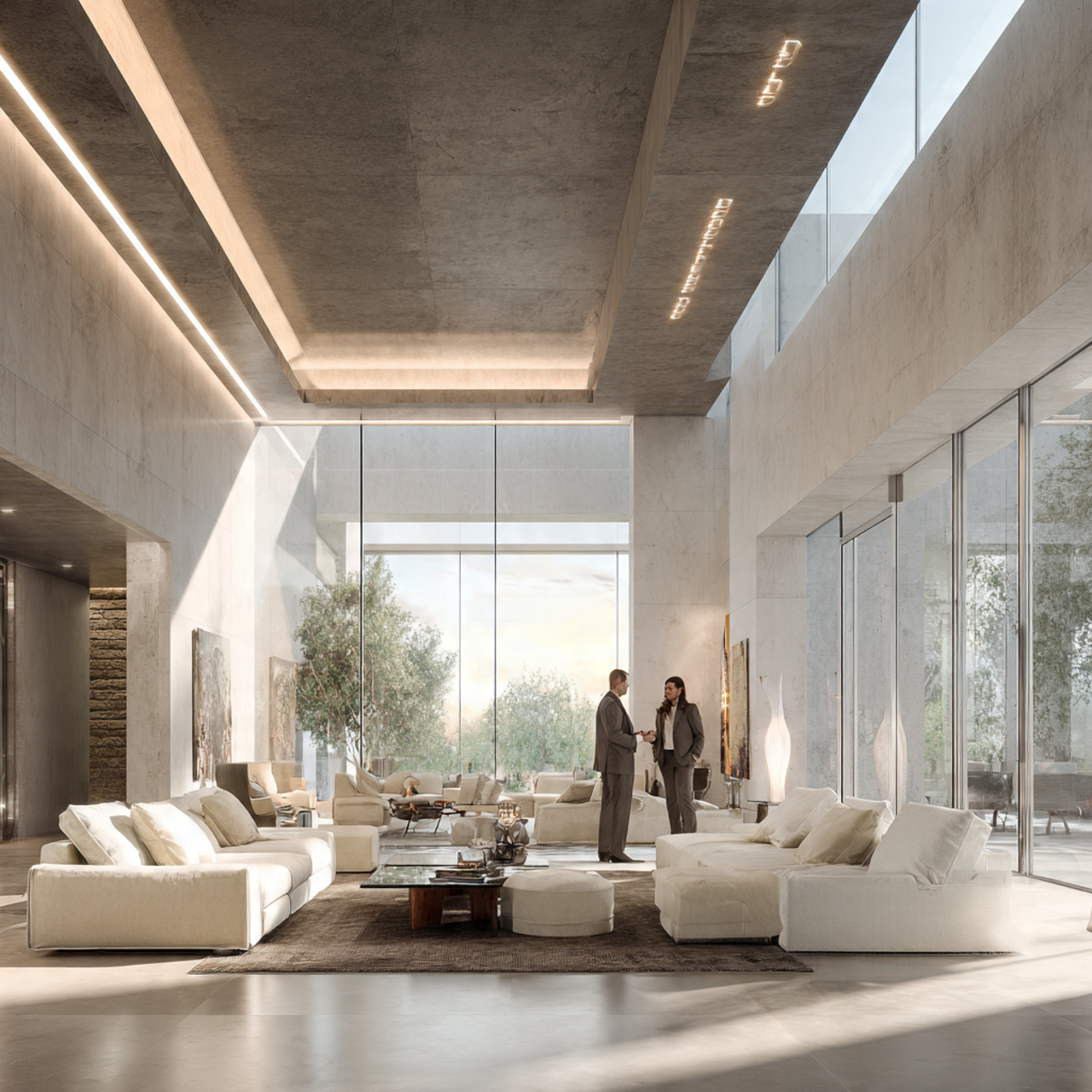 a high end modern living area showcasing fall