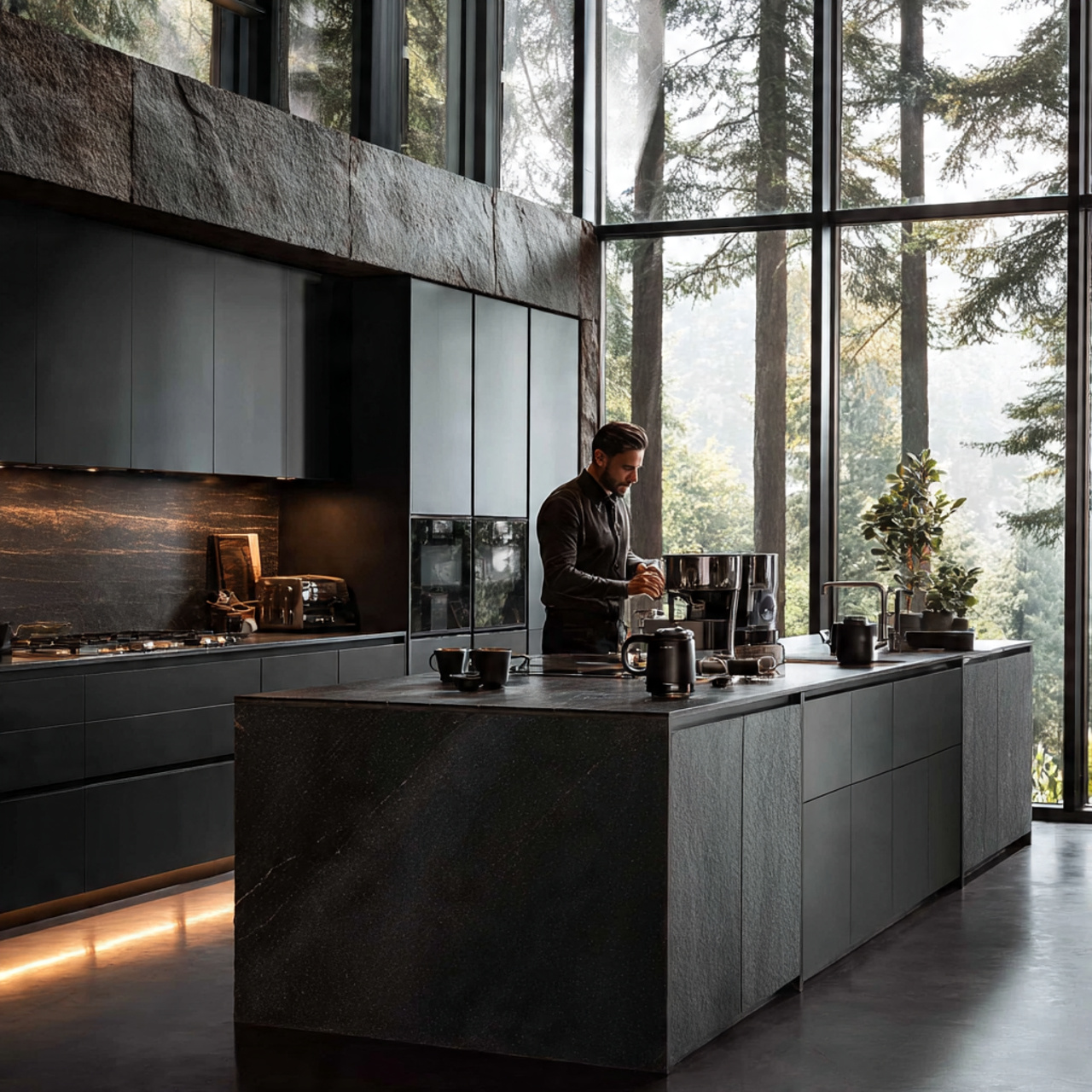 25 Stunning Dark Kitchen Cabinets Ideas for Modern Homes 16 a high tech modern kitchen with matte carbon