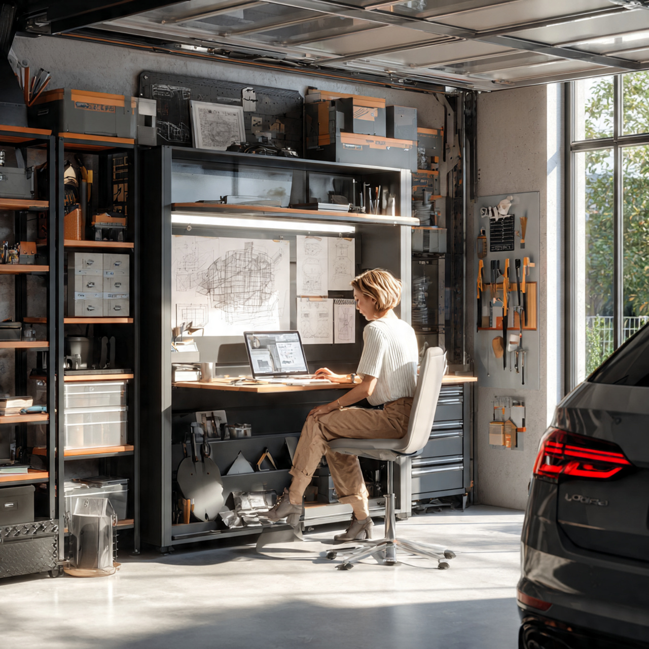 a hyper realistic garage corner scene showcasing garage