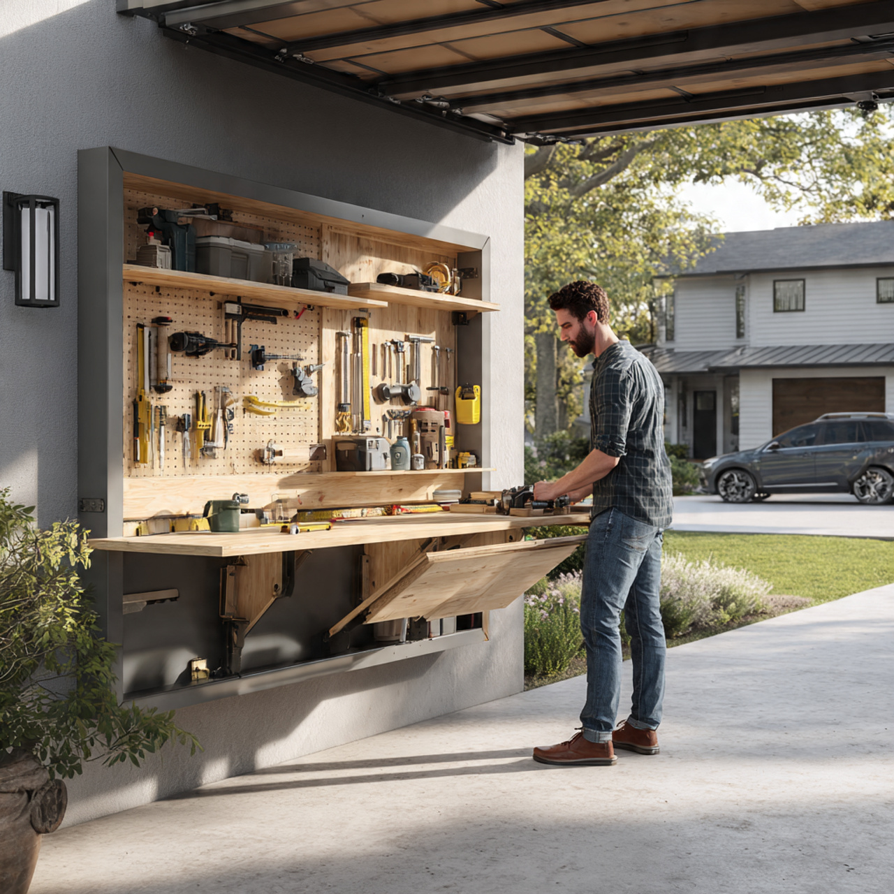 a hyper realistic garage scene showcasing garage storage