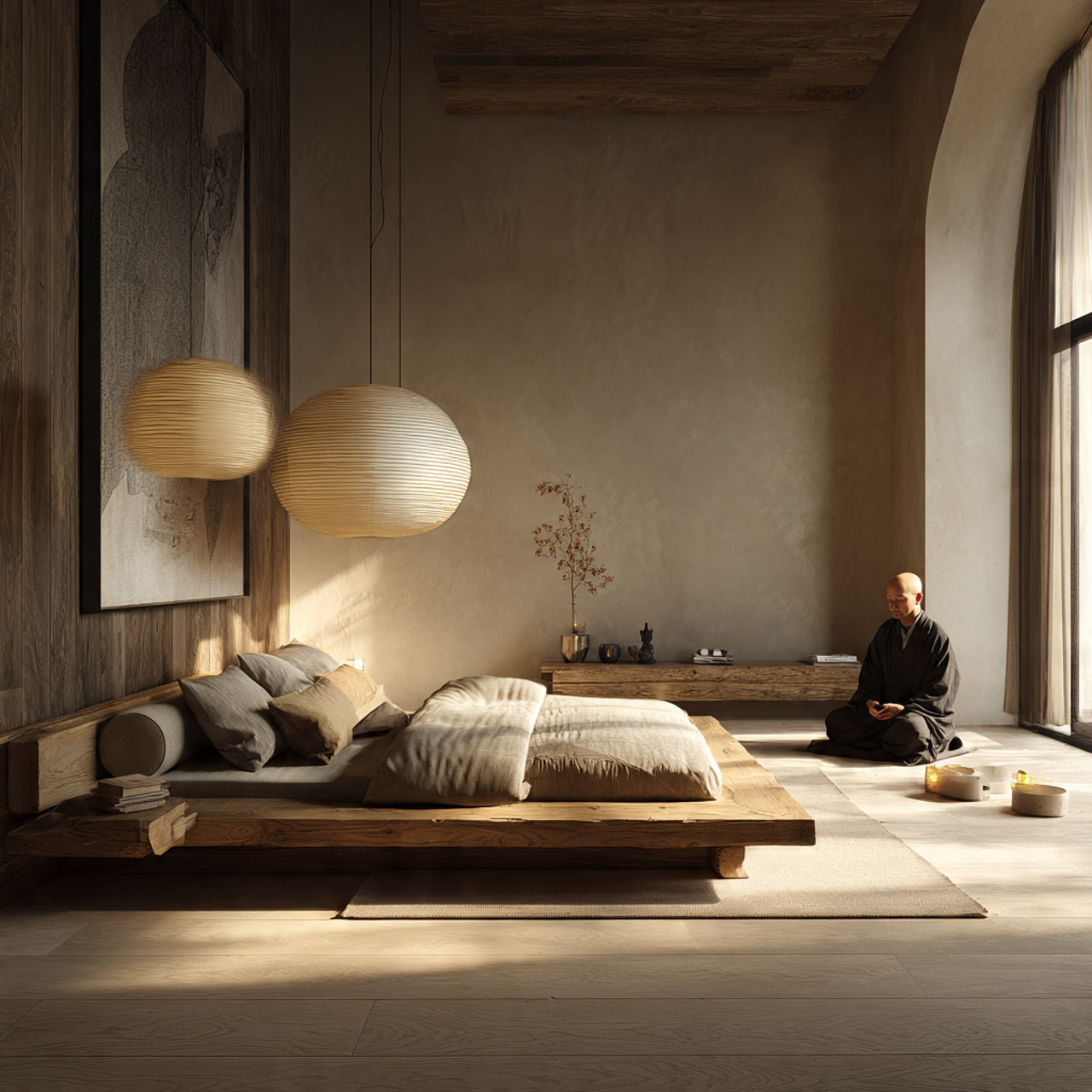 25 Beige Bedroom Ideas for a Calm, Luxurious & Stylish Retreat 4 a japandi bedroom with low profile wooden bed