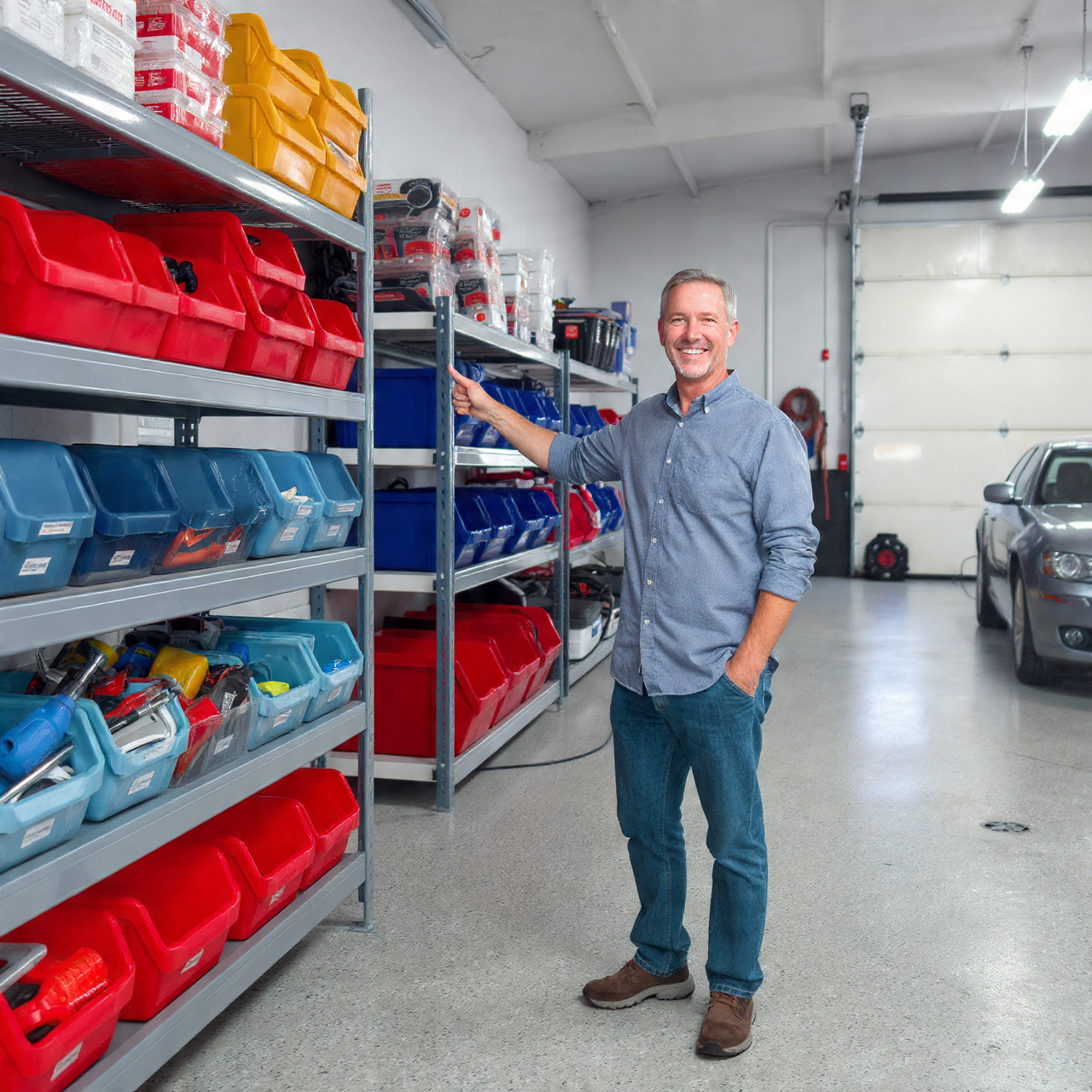 a lifestyle garage scene showing garage storage