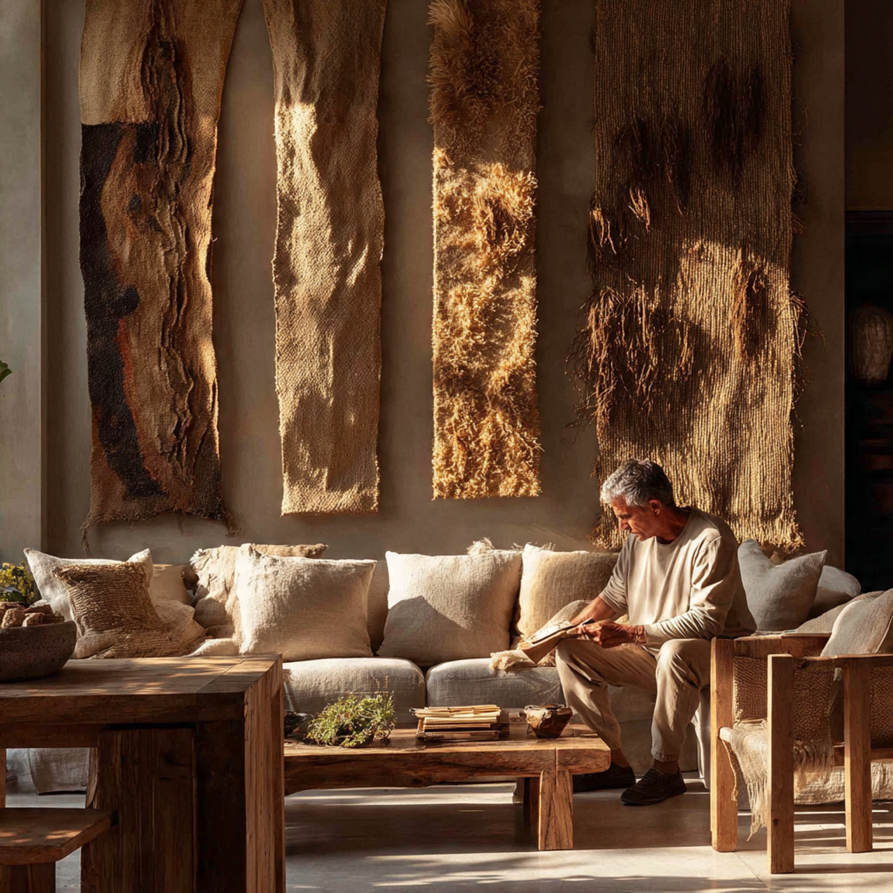 a living room adorned with natural jute