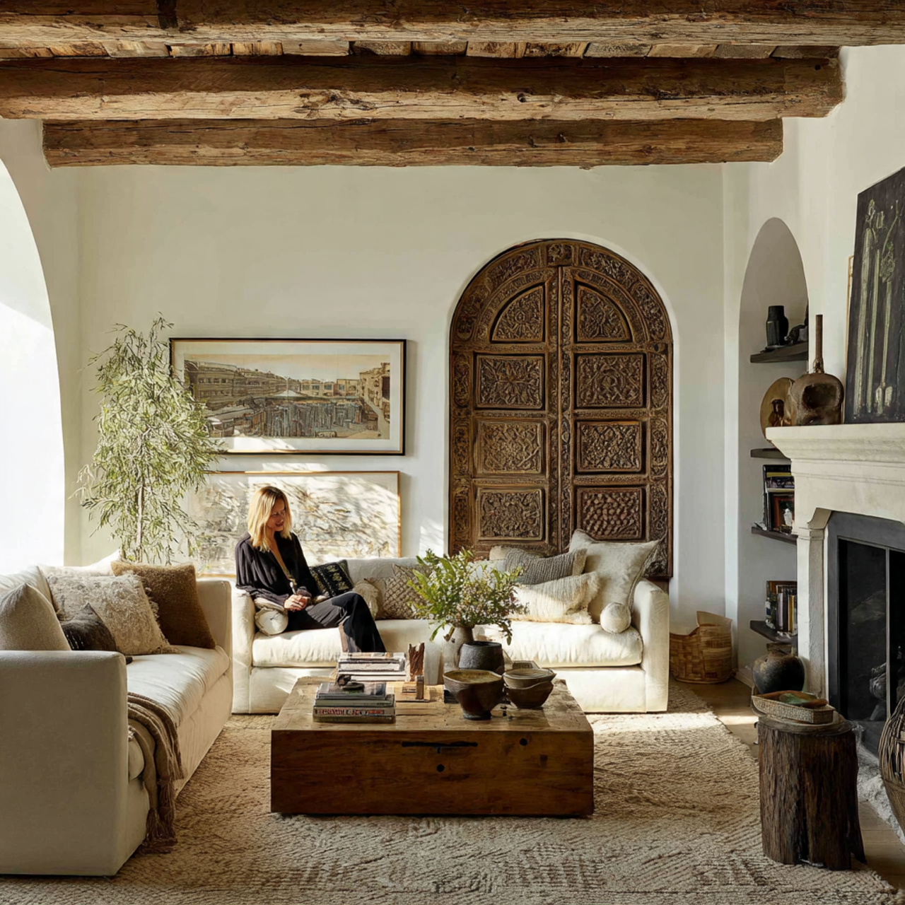 a living room featuring salvaged architectural elements 1