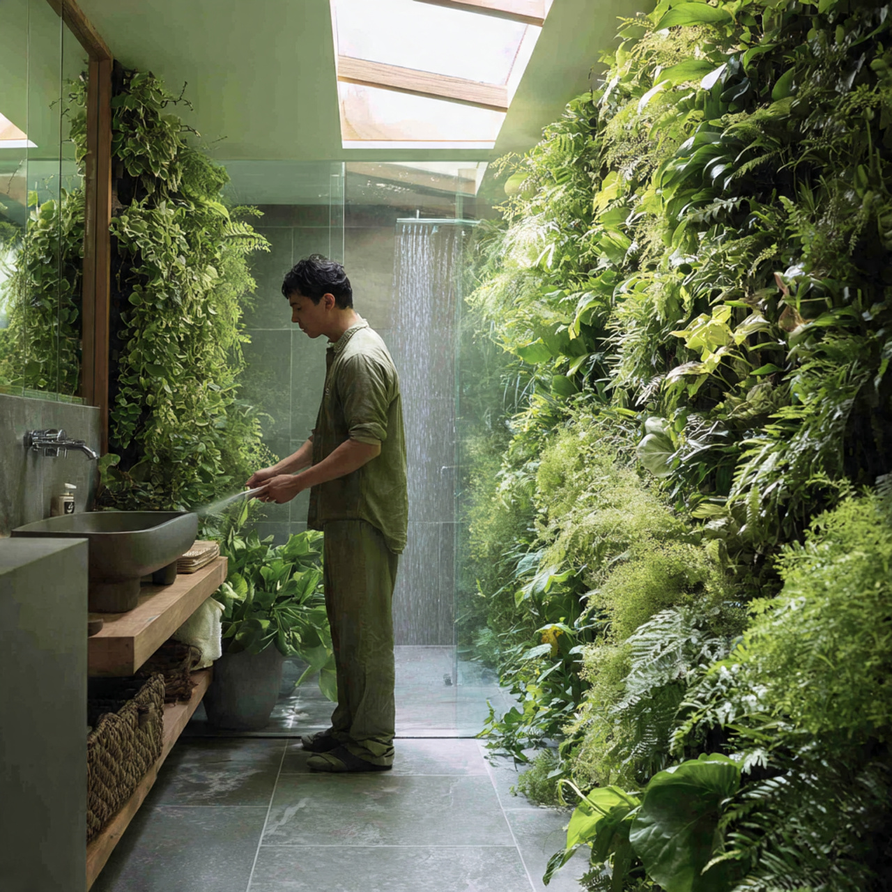 25 Green Bathroom Ideas: Elegant, Modern & Nature-Inspired Designs 7 a lush bathroom featuring a full living