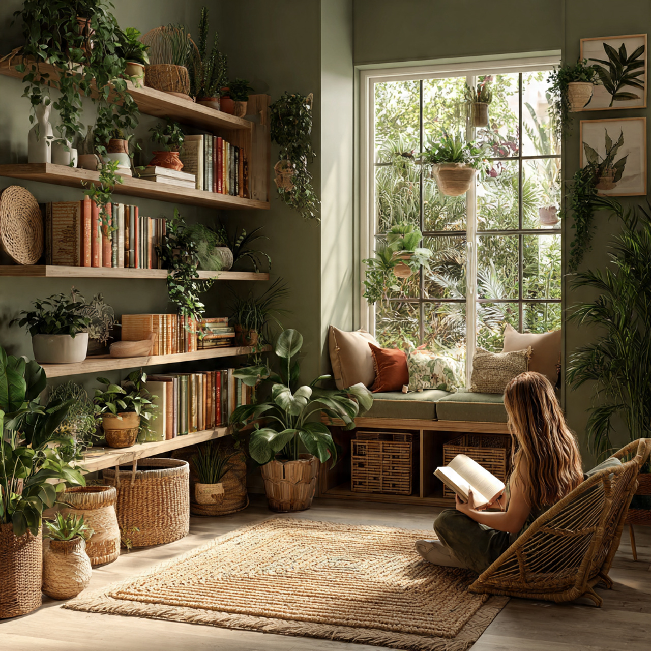 25 Inspiring Reading Room Ideas to Transform Your Space 7 a lush botanical reading room with layered
