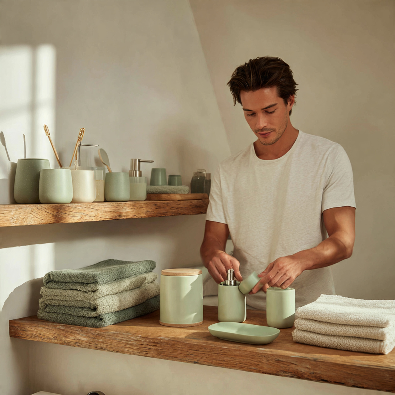 25 Green Bathroom Ideas: Elegant, Modern & Nature-Inspired Designs 19 a minimalist scandinavian bathroom designed with green