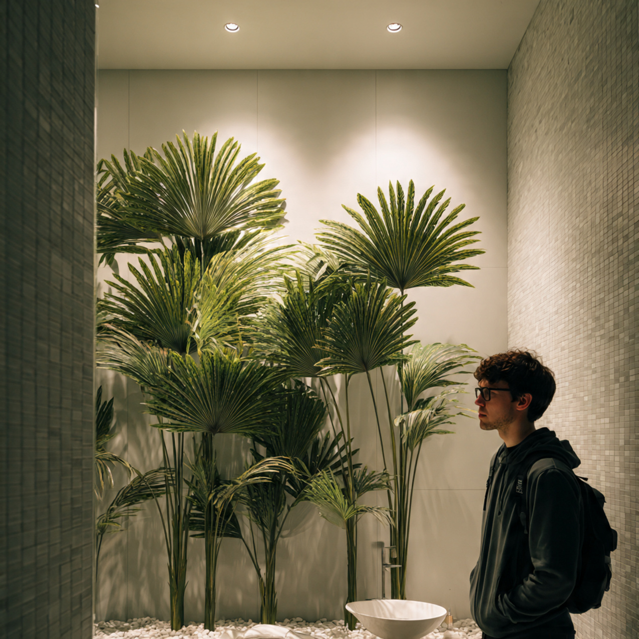 25 Bathroom Plants Ideas: Transform Your Space into a Lush, Relaxing Sanctuary 6 a modern bathroom with tall sculptural fronds