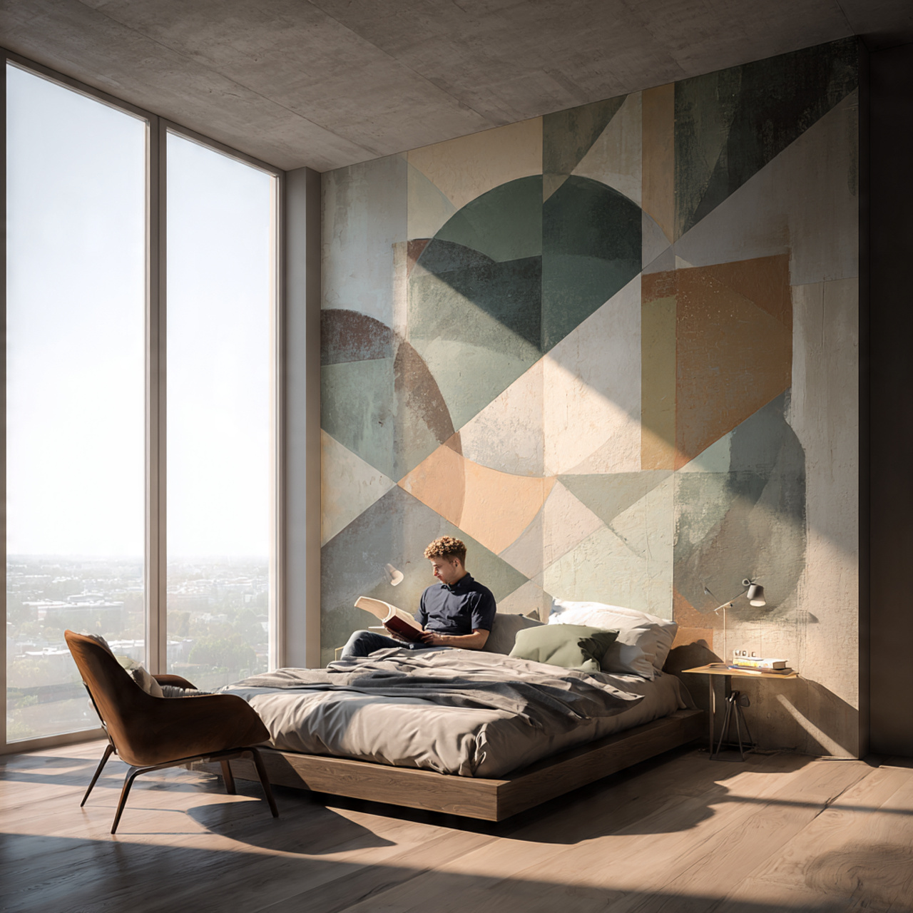 25 Bedroom Wall Ideas for a Stylish, Cozy & Luxurious Home Retreat 6 a modern bedroom featuring a geometric painted