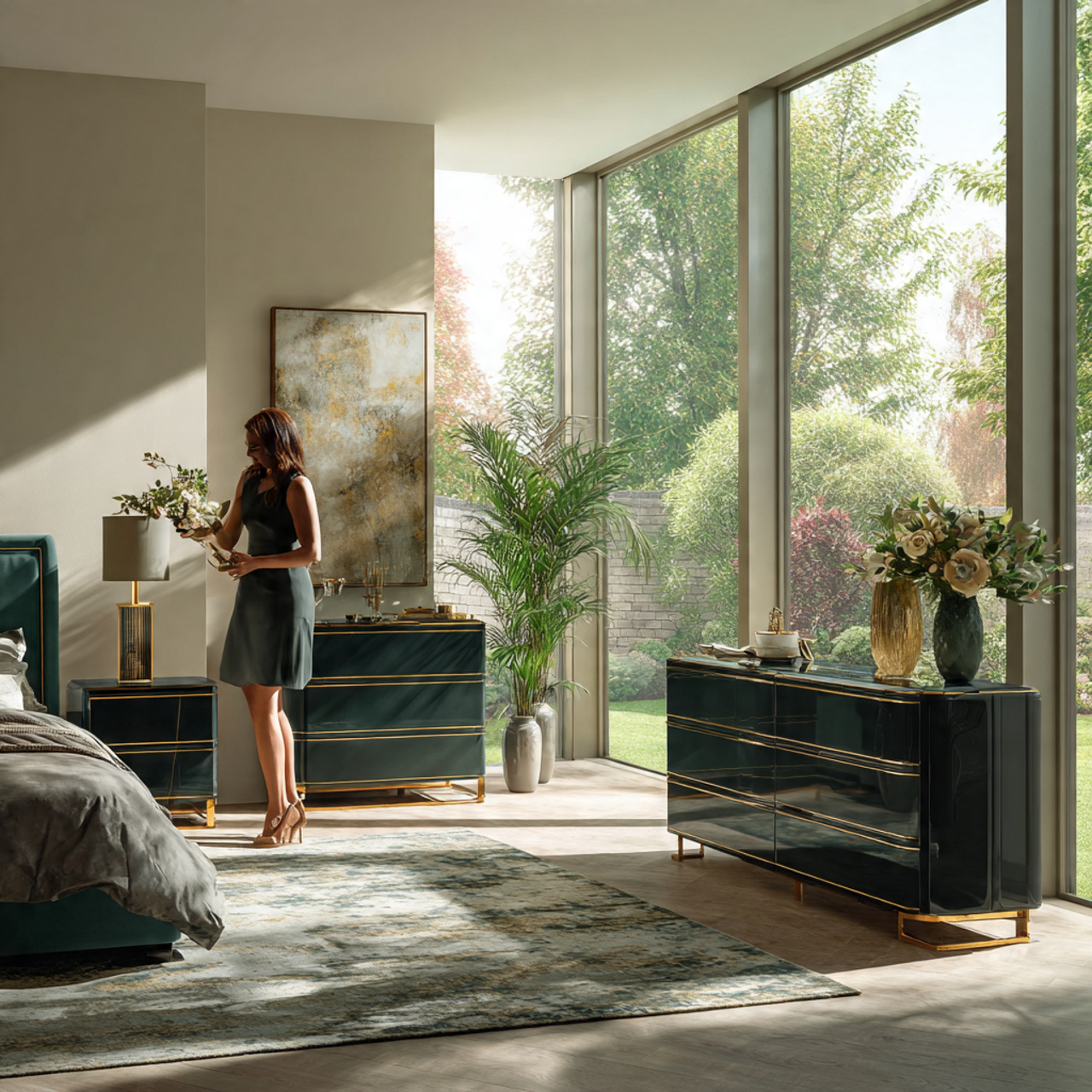 25 Best Dark Green Bedroom Ideas for a Luxe & Relaxing Space 5 a modern bedroom with dark green furniture