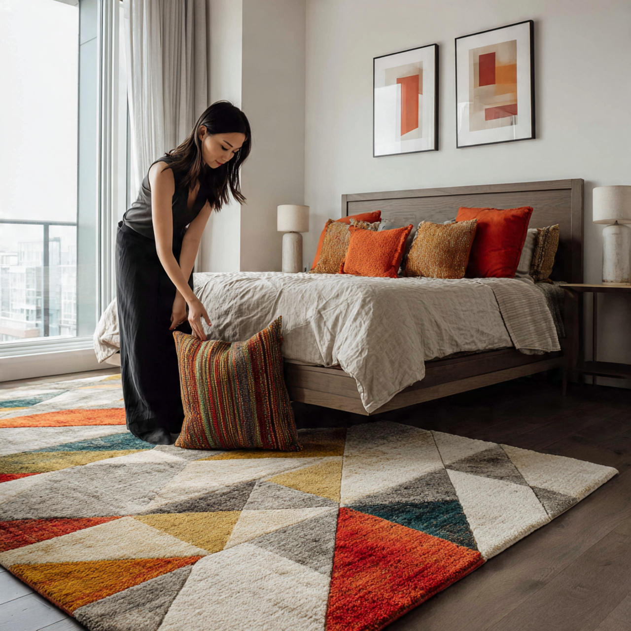 25 Room Decor Ideas for a Stylish, Cozy & Modern Home 18 a modern bedroom with geometric patterned area