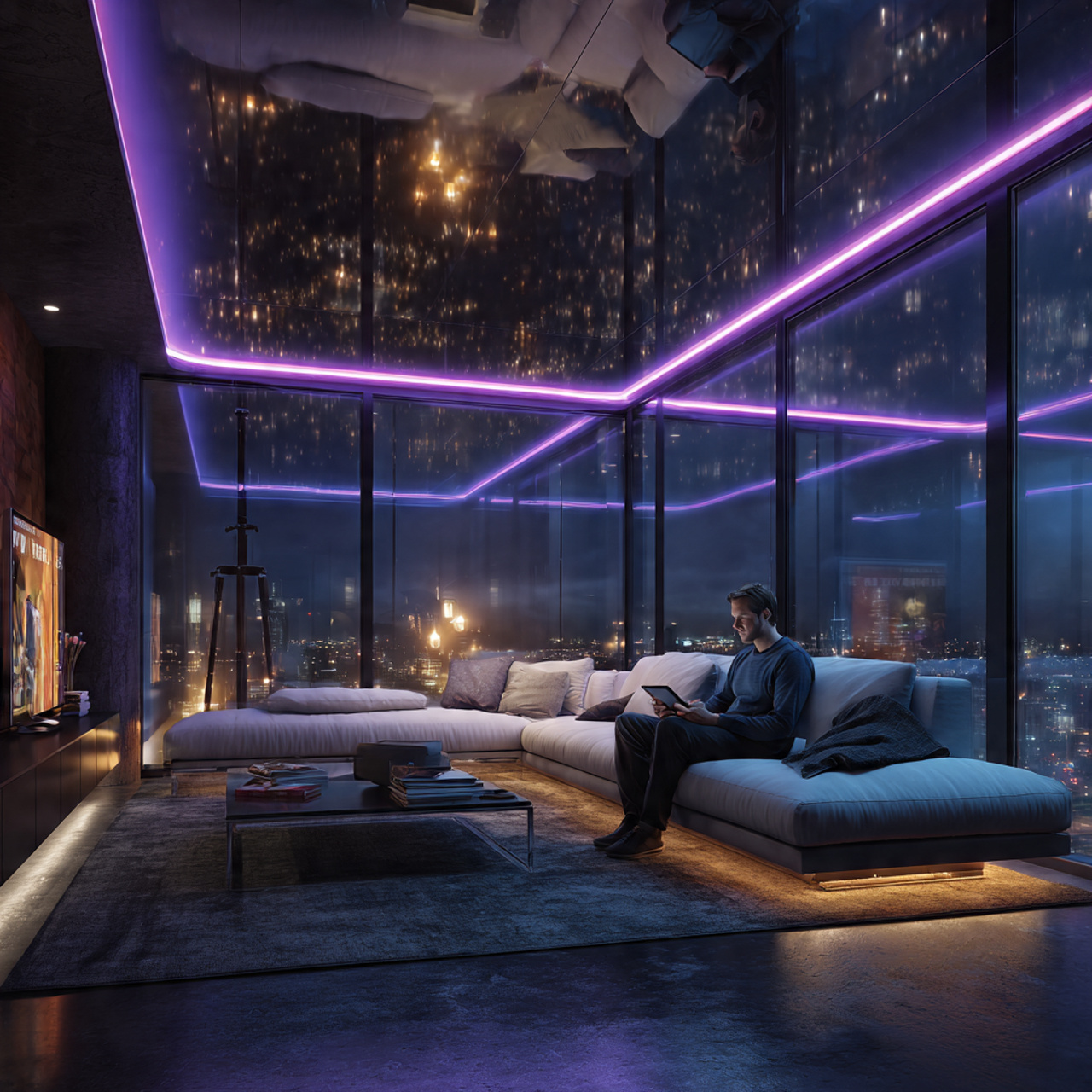 a modern entertainment lounge showcasing fall ceiling