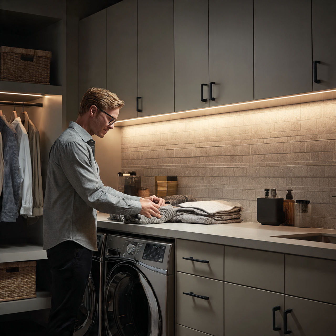 25 Best Laundry Room Ideas for a Stylish Upgrade 7 a modern laundry room glowing with warm