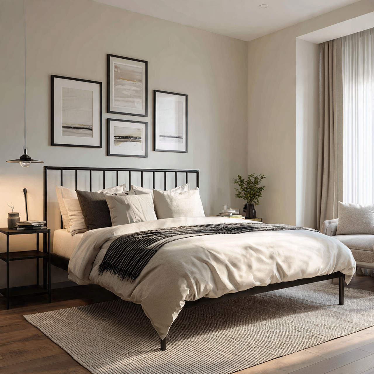 25 Beige Bedroom Ideas for a Calm, Luxurious & Stylish Retreat 20 a modern neutral bedroom with slim black