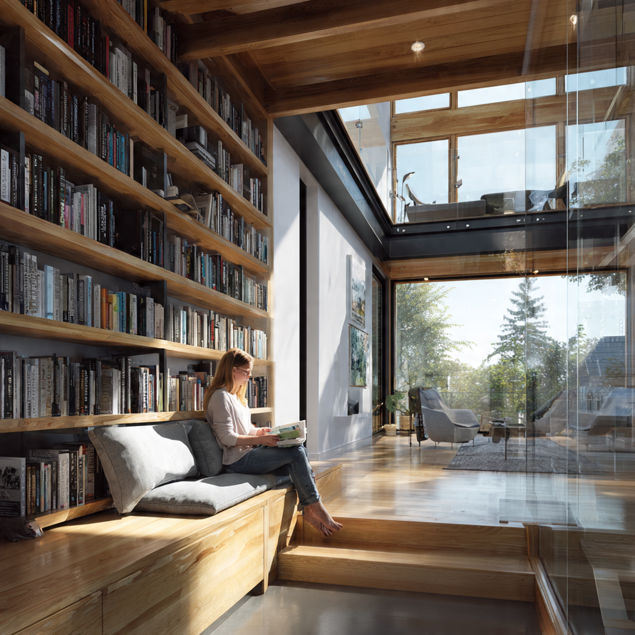 25 Inspiring Reading Room Ideas to Transform Your Space 22 a modern open concept mezzanine library overlooking the