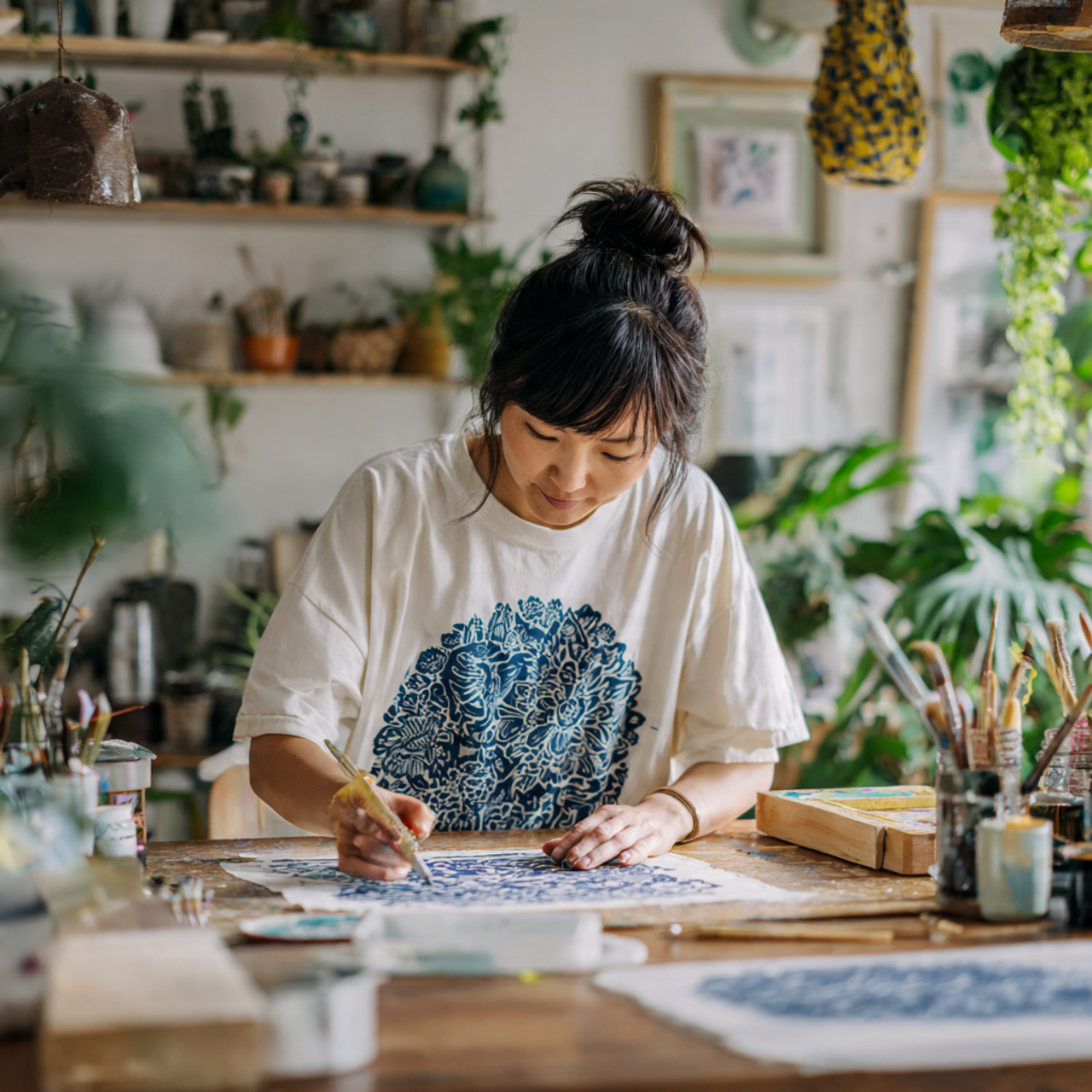 25 DIY and Craft Ideas That Inspire Creativity & Transform Your Home 5 a person applying fabric paint through a