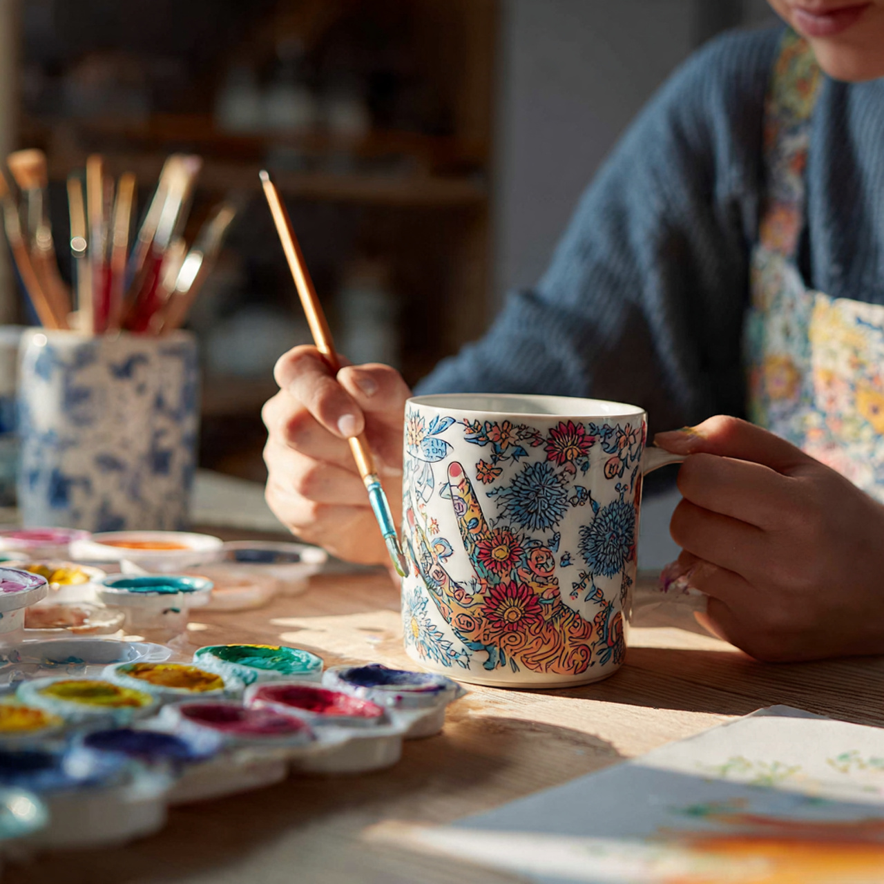 25 DIY and Craft Ideas That Inspire Creativity & Transform Your Home 13 a person painting a white ceramic mug
