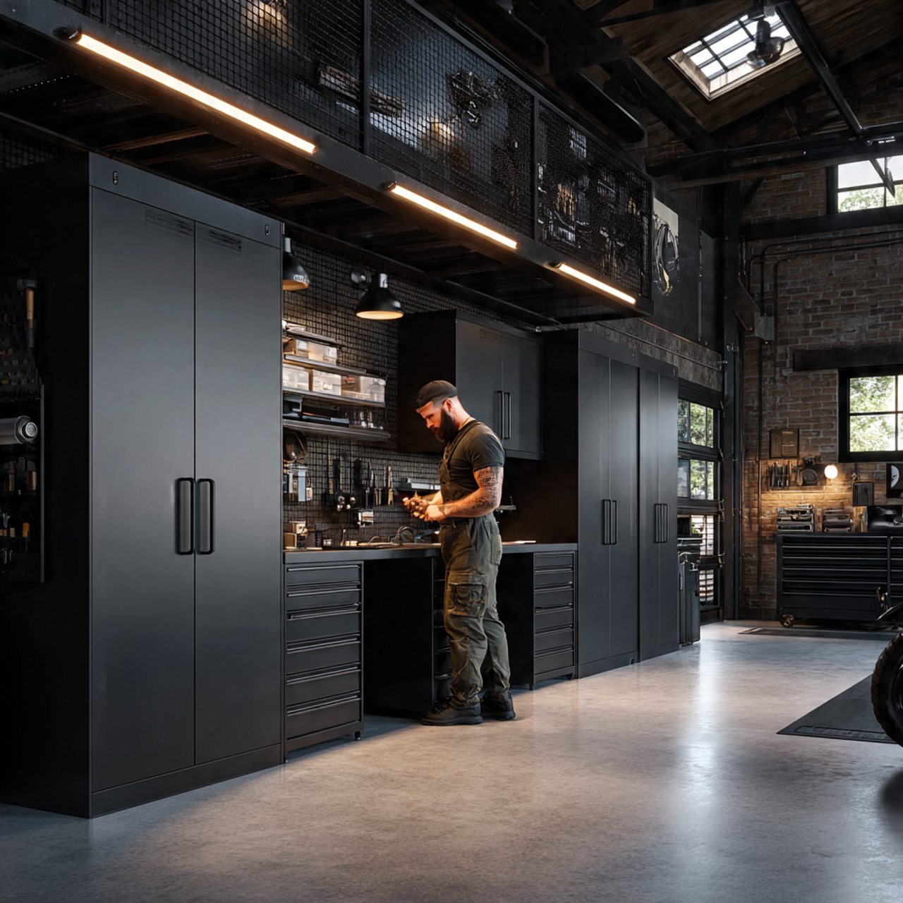 a photorealistic garage interior highlighting garage storage