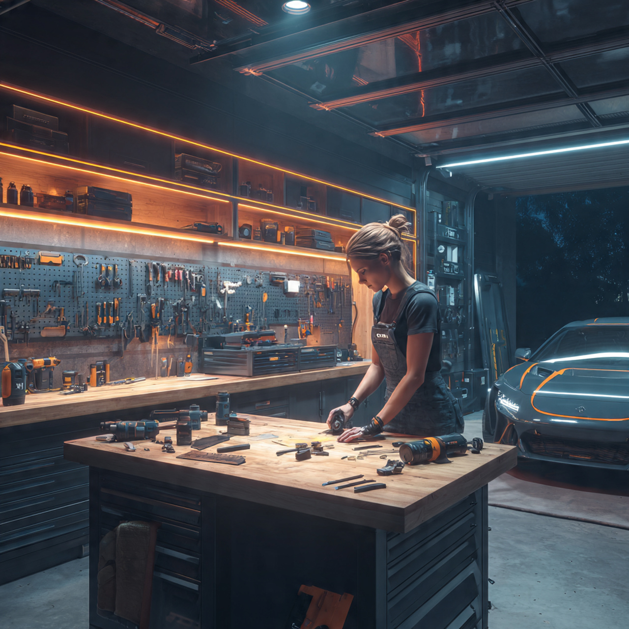 a photorealistic garage scene showcasing garage storage 1