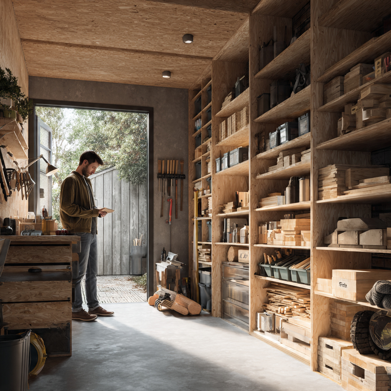 a photorealistic garage scene showcasing garage storage