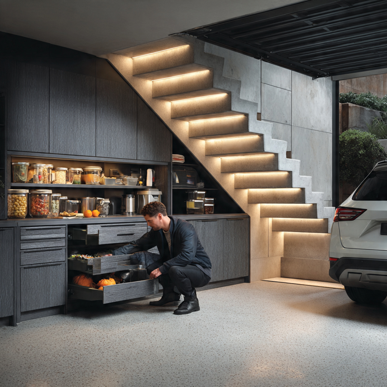 a photorealistic interior garage scene featuring garage