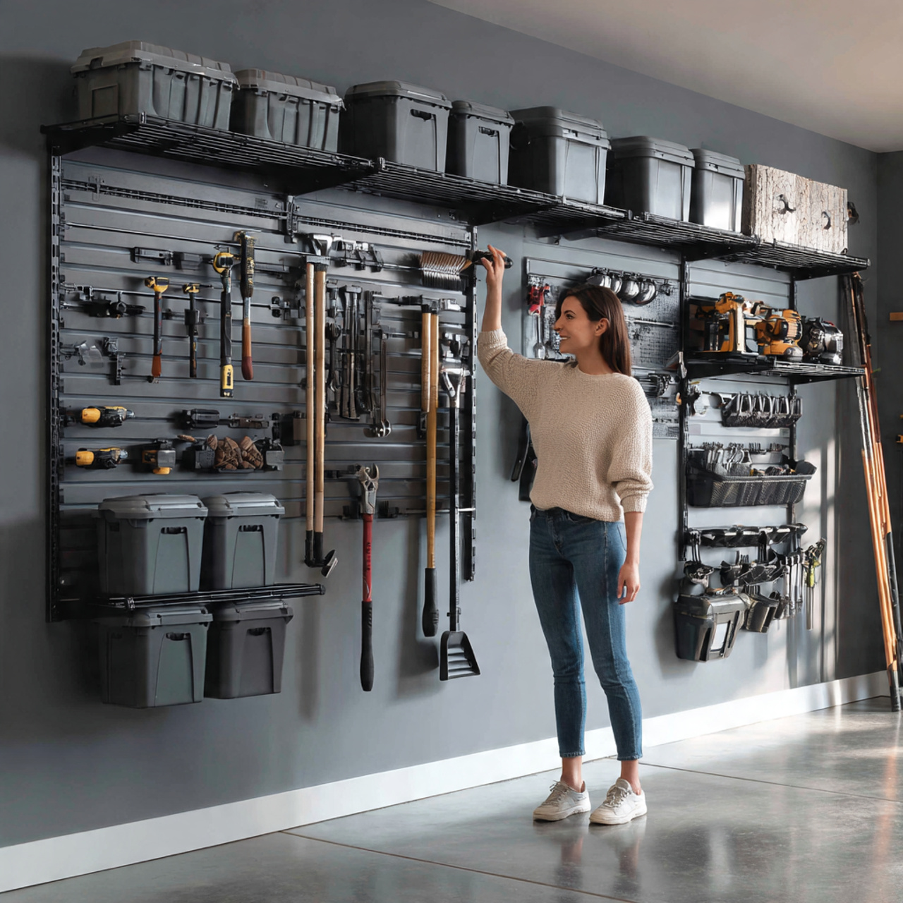 a photorealistic wall focused garage scene featuring garage