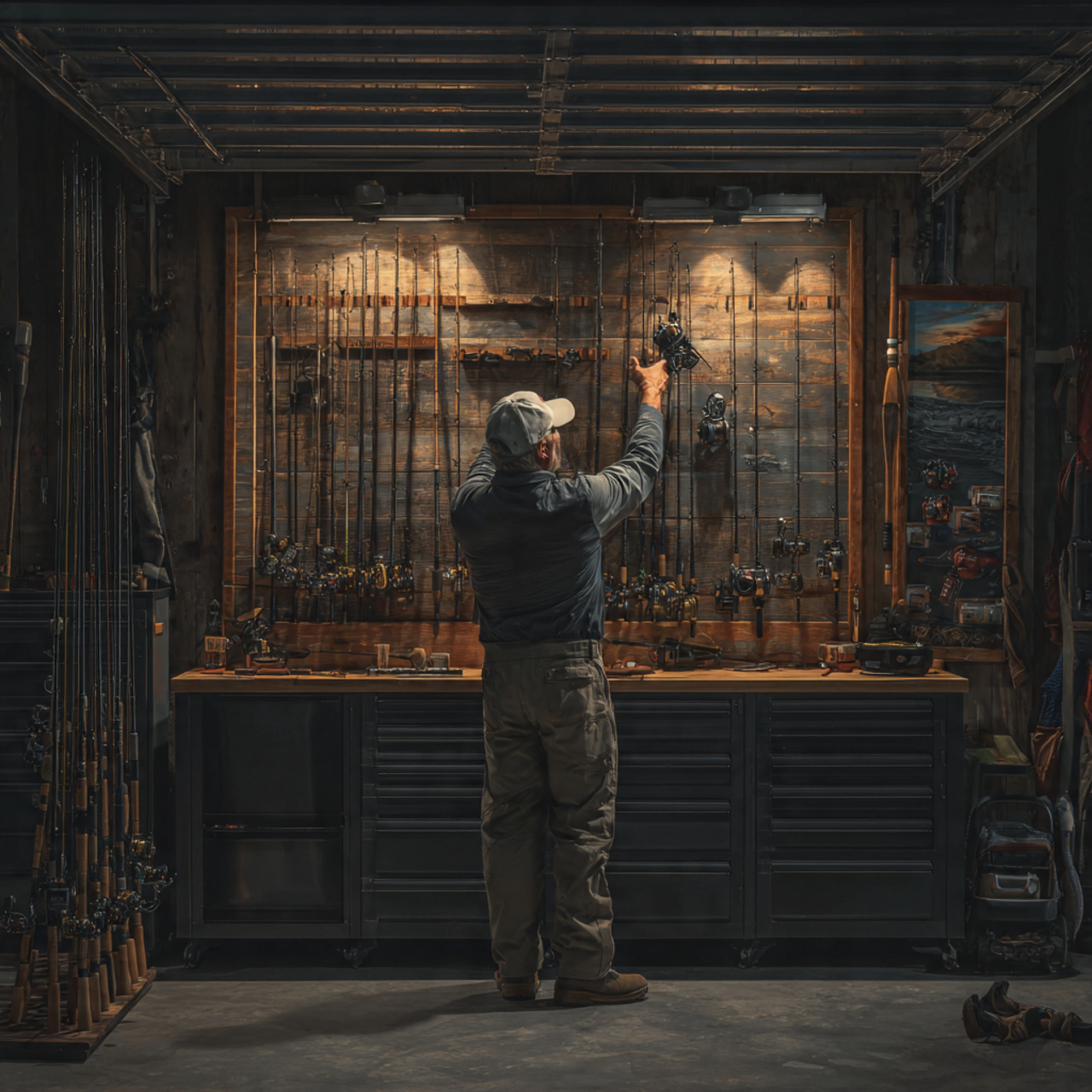 a realistic garage interior featuring garage storage