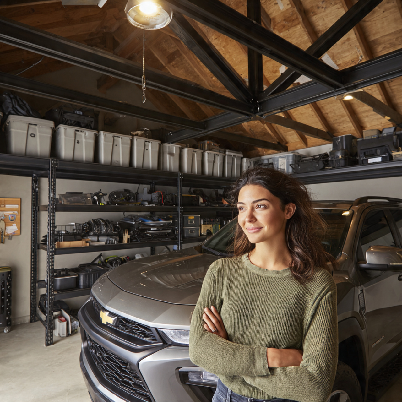a realistic wide angle shot of garage storage