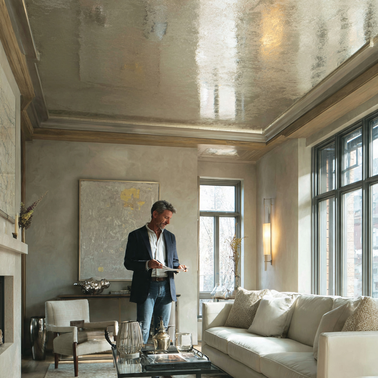 a refined modern living room featuring fall