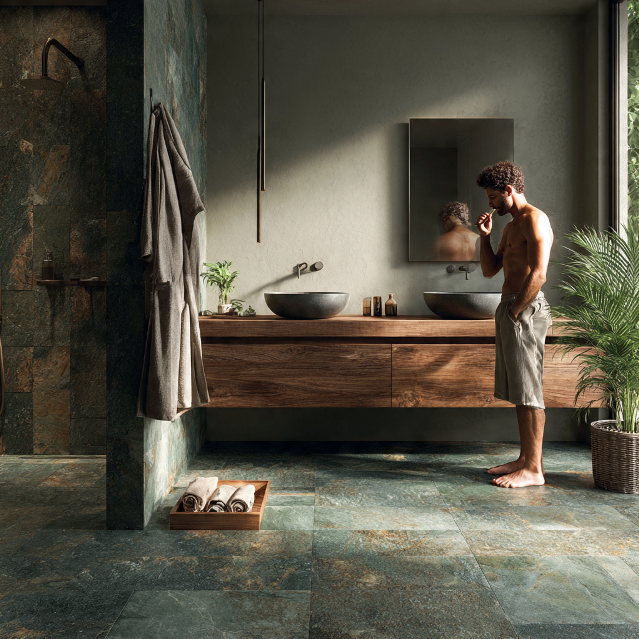 25 Green Bathroom Ideas: Elegant, Modern & Nature-Inspired Designs 24 a rustic modern bathroom with green bathroom 1