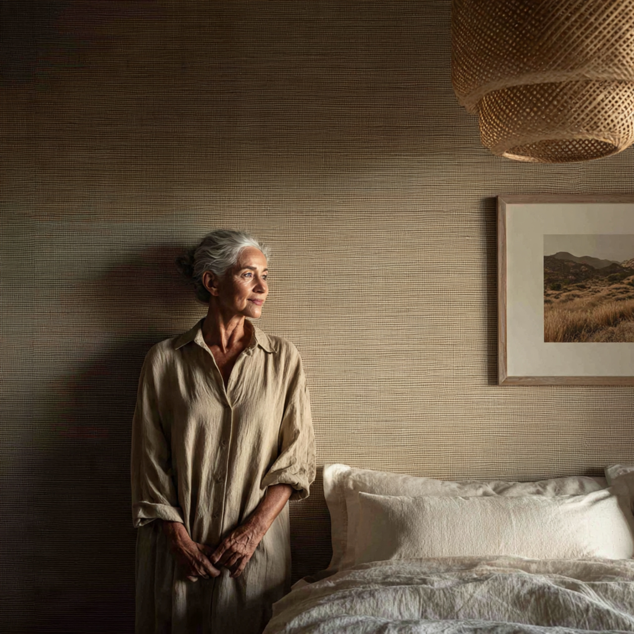 25 Beige Bedroom Ideas for a Calm, Luxurious & Stylish Retreat 21 a serene bedroom with natural grasscloth wallpaper