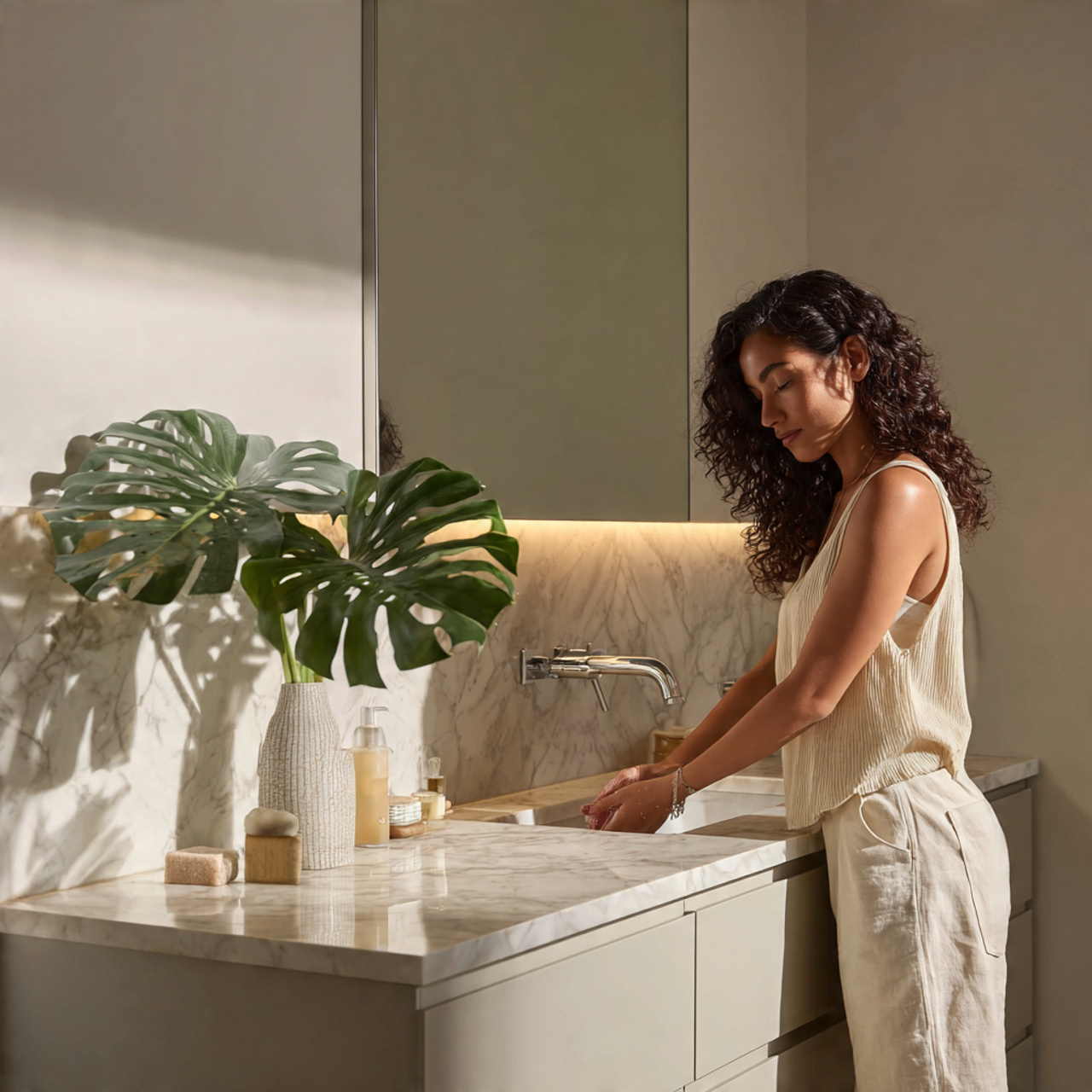 25 Bathroom Plants Ideas: Transform Your Space into a Lush, Relaxing Sanctuary 5 a sleek minimalist bathroom vanity with a