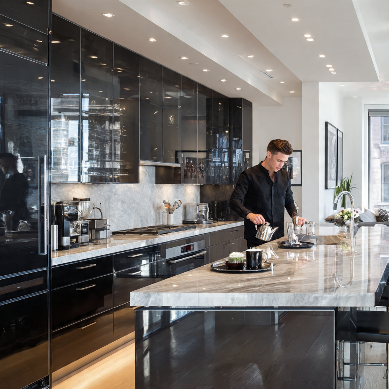 25 Stunning Dark Kitchen Cabinets Ideas for Modern Homes 6 a sleek modern kitchen with polished black