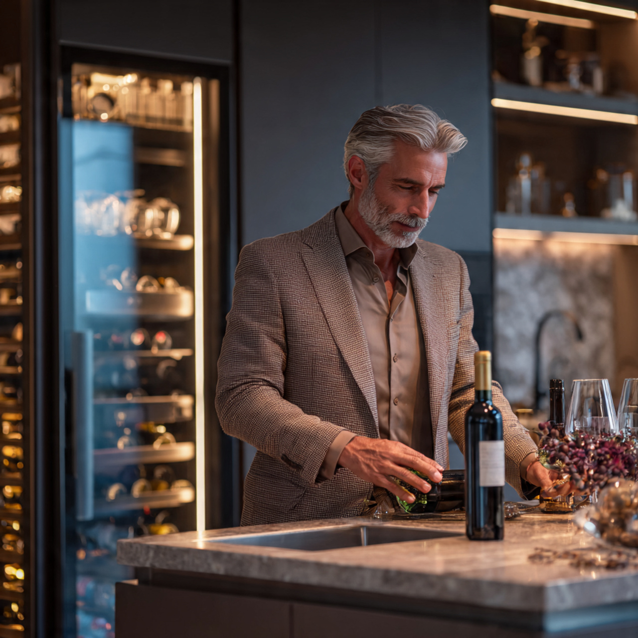 a sophisticated entertaining kitchen highlighting kitchen island