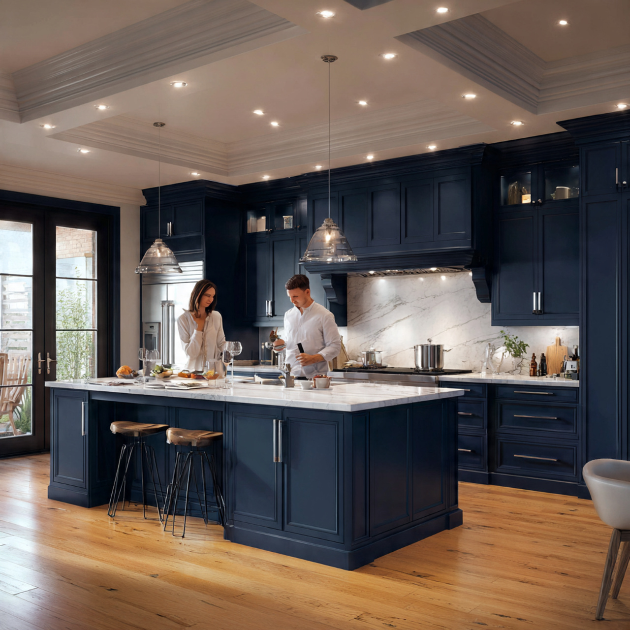 25 Stunning Dark Kitchen Cabinets Ideas for Modern Homes 2 a spacious kitchen with midnight blue shaker style