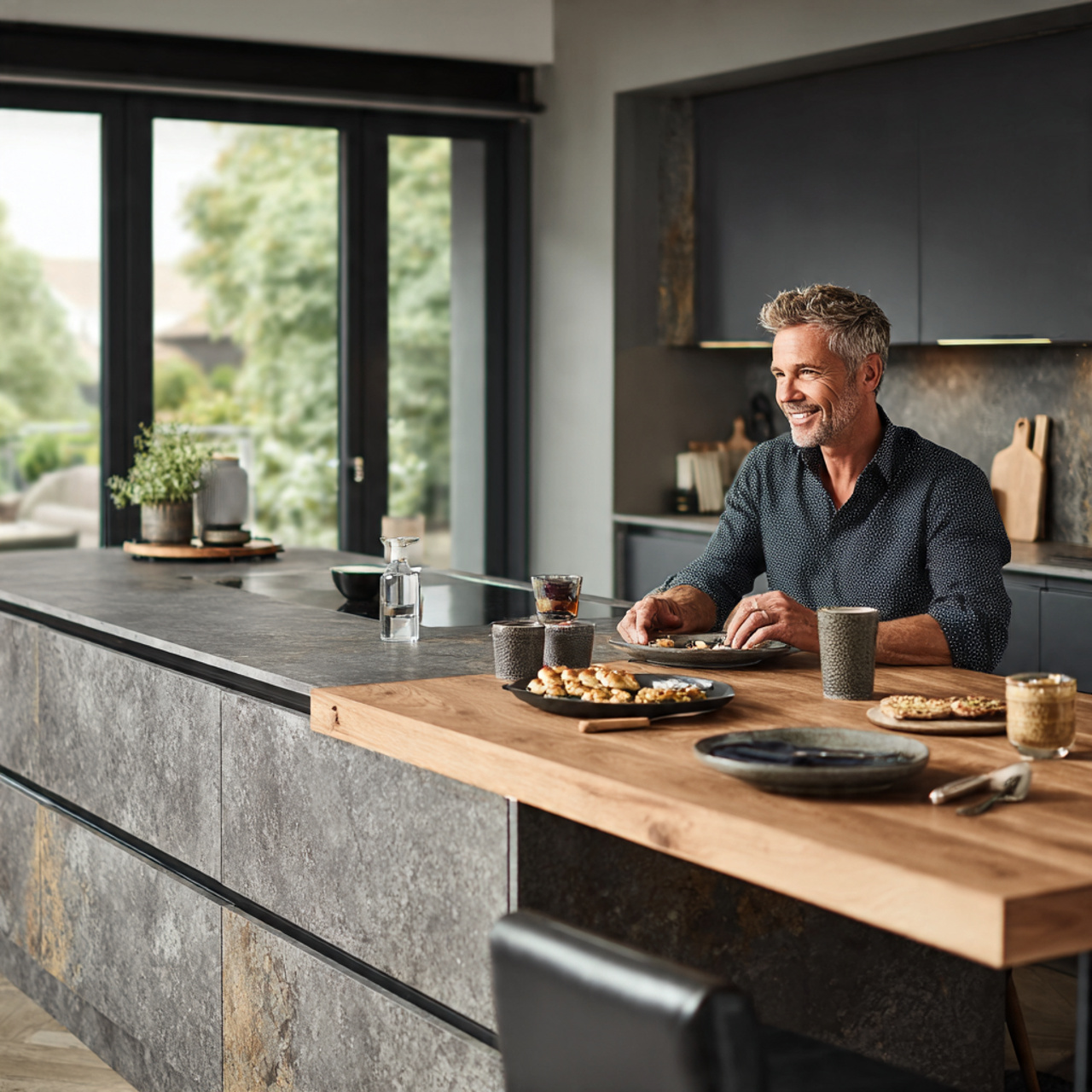 a stylish contemporary kitchen showcasing kitchen island