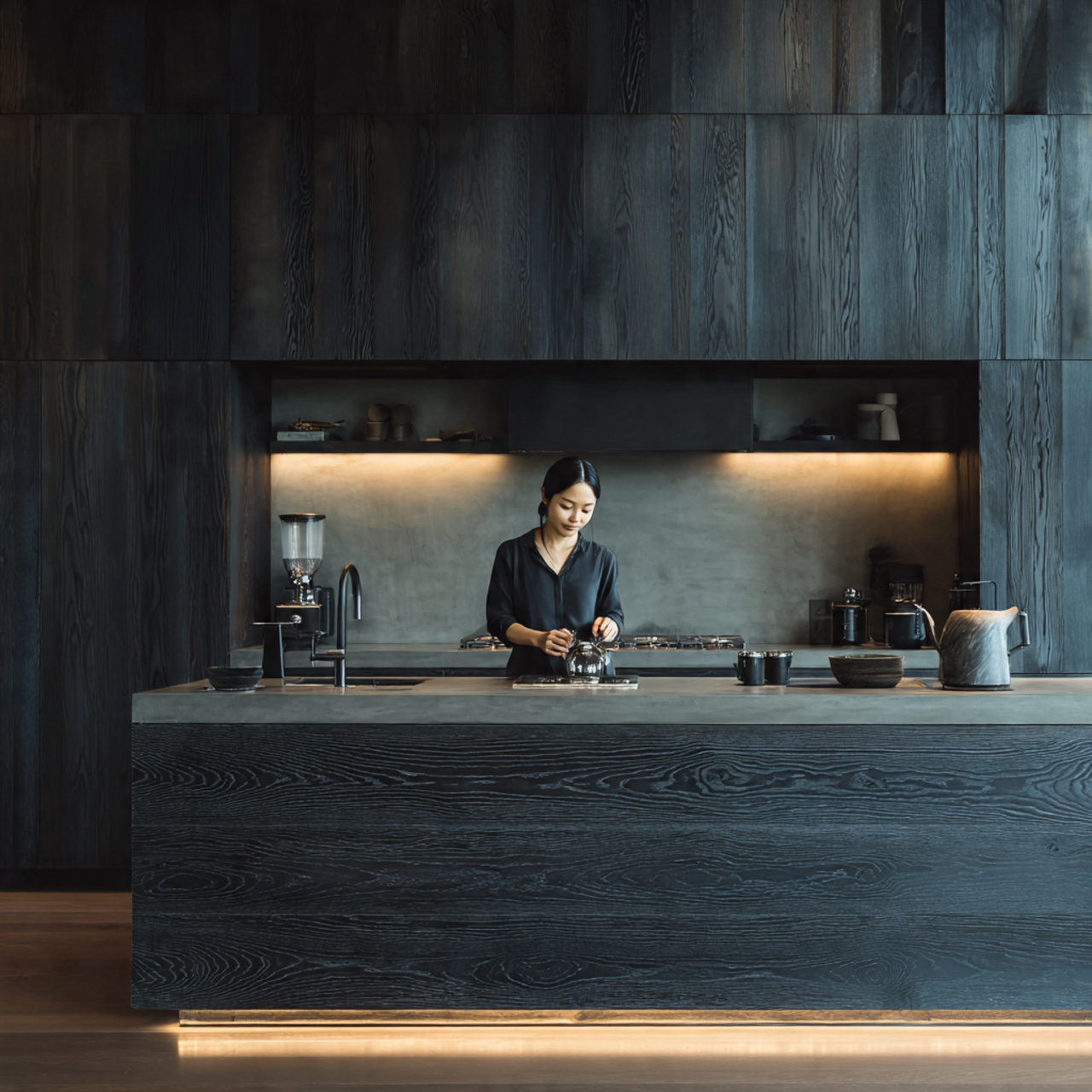 25 Stunning Dark Kitchen Cabinets Ideas for Modern Homes 13 a stylish kitchen with blackened ash timber