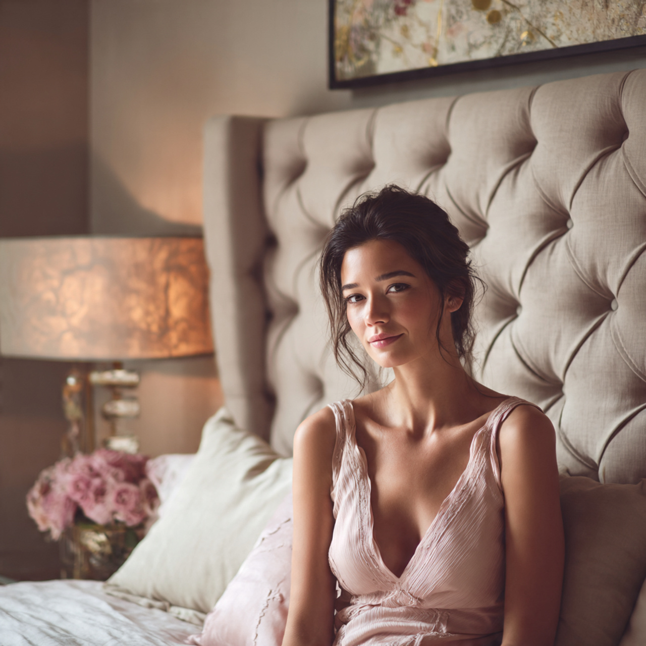 25 Romantic Bedroom Ideas for a Warm, Elegant & Dreamy Space 10 a tall tufted fabric headboard in a