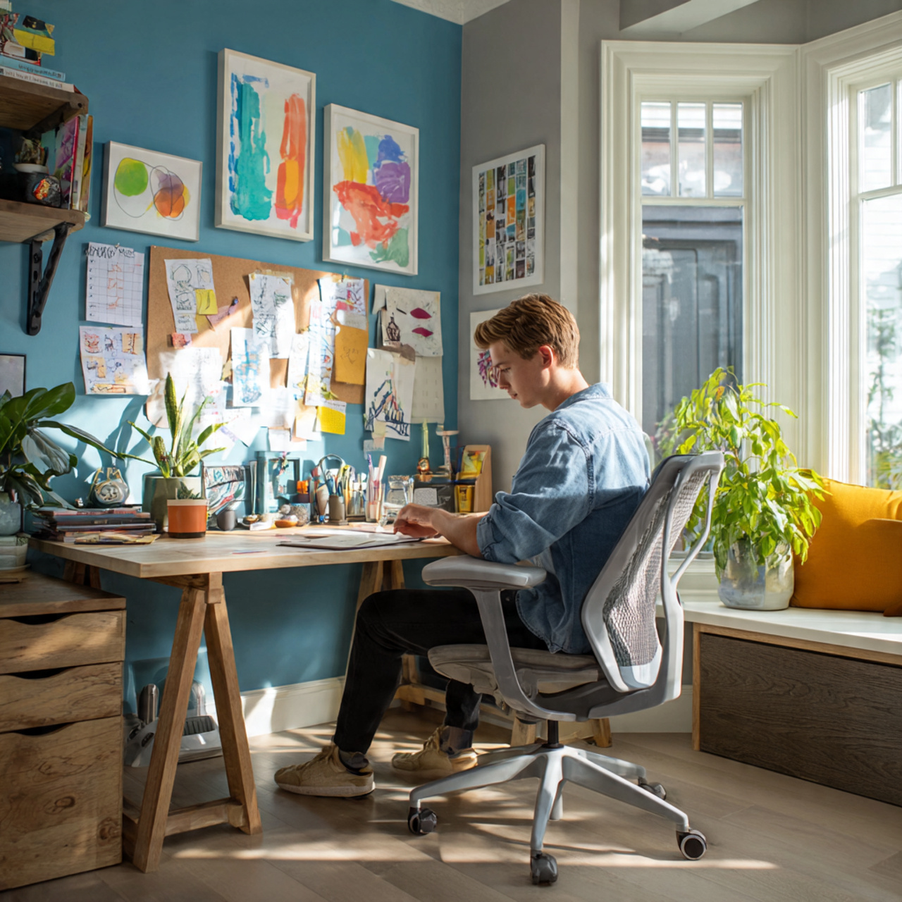 25 Home Office Ideas to Boost Productivity & Style Today 10 a vibrant home office desk with colorful